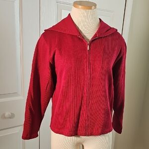 Talbots Red Zip Up Sweater. With Hood. Size P. 100% COTTON